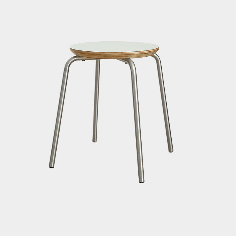 Contemporary Industrial Round Solid Wood Plywood Veneer Stainless Steel Stackable Dining Chair Backless Armless For Dining Room