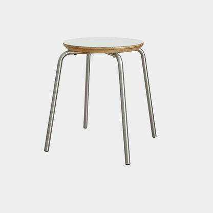 Contemporary Industrial Round Solid Wood Plywood Veneer Stainless Steel Stackable Dining Chair Backless Armless For Dining Room