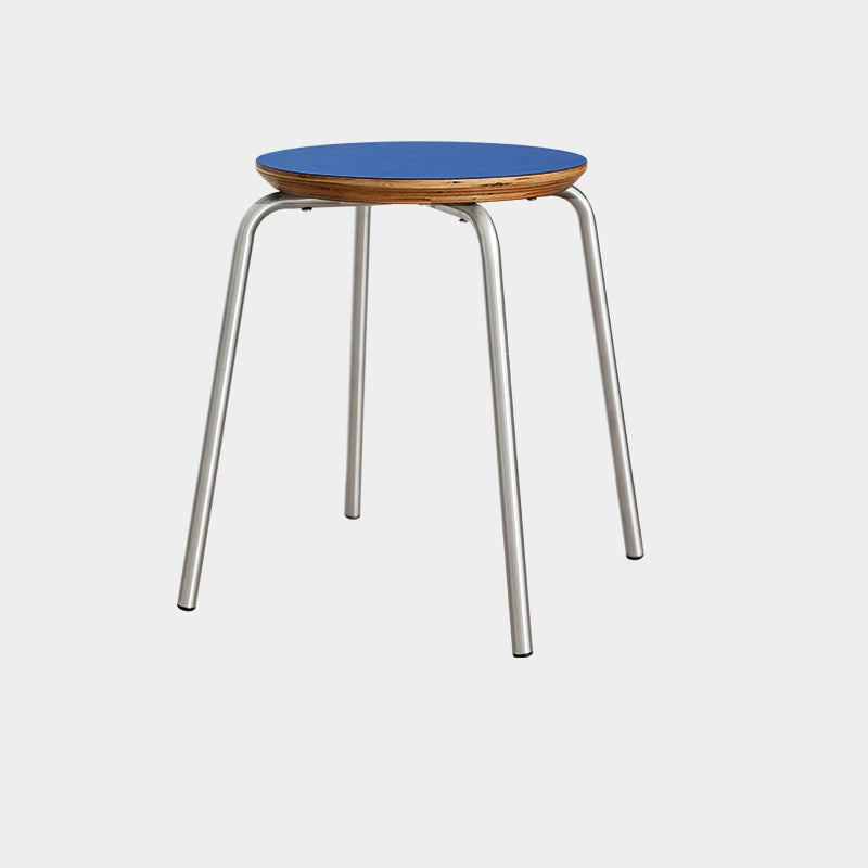 Contemporary Industrial Round Solid Wood Plywood Veneer Stainless Steel Stackable Dining Chair Backless Armless For Dining Room