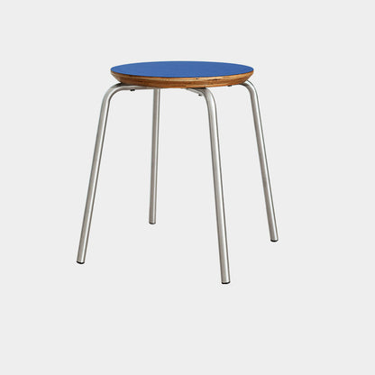 Contemporary Industrial Round Solid Wood Plywood Veneer Stainless Steel Stackable Dining Chair Backless Armless For Dining Room