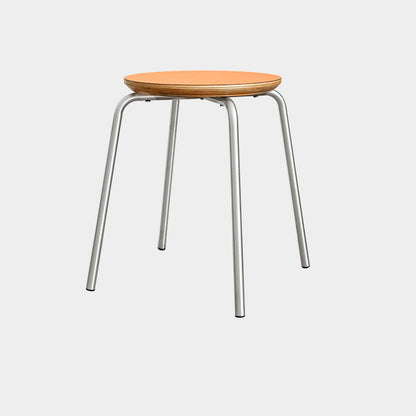 Contemporary Industrial Round Solid Wood Plywood Veneer Stainless Steel Stackable Dining Chair Backless Armless For Dining Room