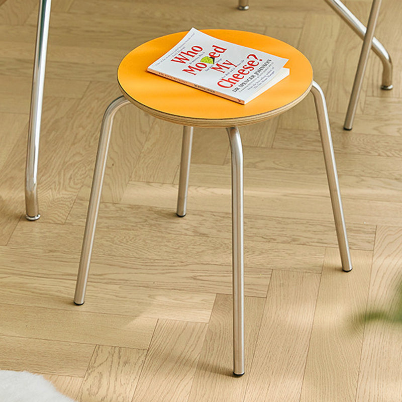 Contemporary Industrial Round Solid Wood Plywood Veneer Stainless Steel Stackable Dining Chair Backless Armless For Dining Room