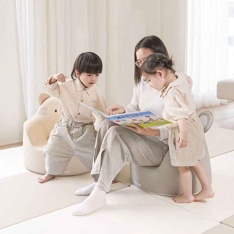 Modern Art Deco Cartoon Animal PU Leather Polyurethane Foam Kids Low Stool Backrest Armrest For Bedroom