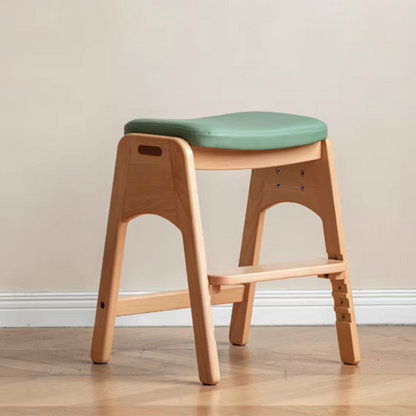 Traditional Japanese Trapezoid Beech Pine Wood PU Leather Adjustable Kids Low Stool For Living Room