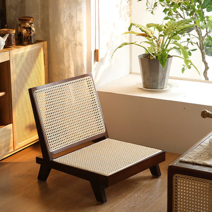 Traditional Rustic Rectangular Rubberwood Faux Rattan Weaving Lightweight Ergonomic Design Low Stool Backrest For Living Room
