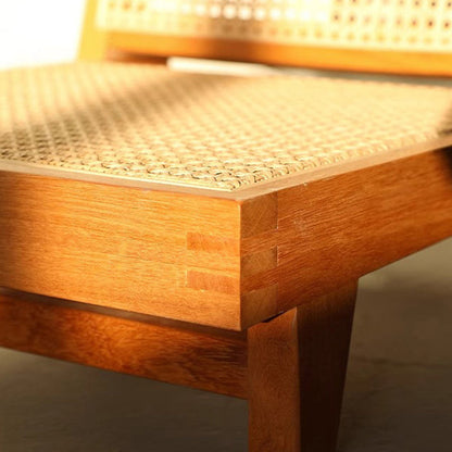 Traditional Rustic Rectangular Rubberwood Faux Rattan Weaving Lightweight Ergonomic Design Low Stool Backrest For Living Room