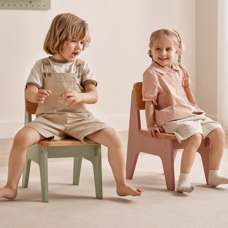 Contemporary Nordic Trapezoidal Durable Beech Wood Kids Low Stool Backrest Armless For Living Room