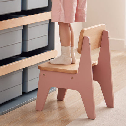 Contemporary Nordic Trapezoidal Durable Beech Wood Kids Low Stool Backrest Armless For Living Room