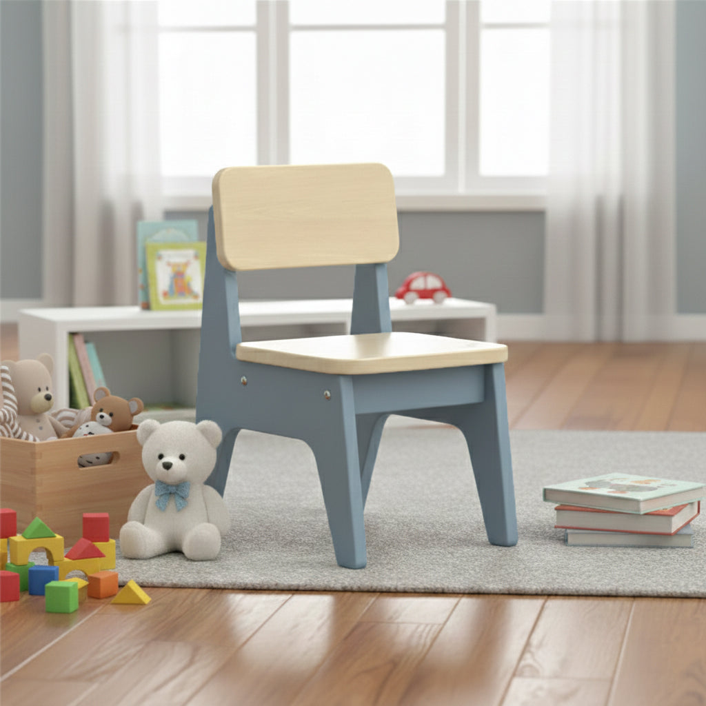 Contemporary Nordic Trapezoidal Durable Beech Wood Kids Low Stool Backrest Armless For Living Room
