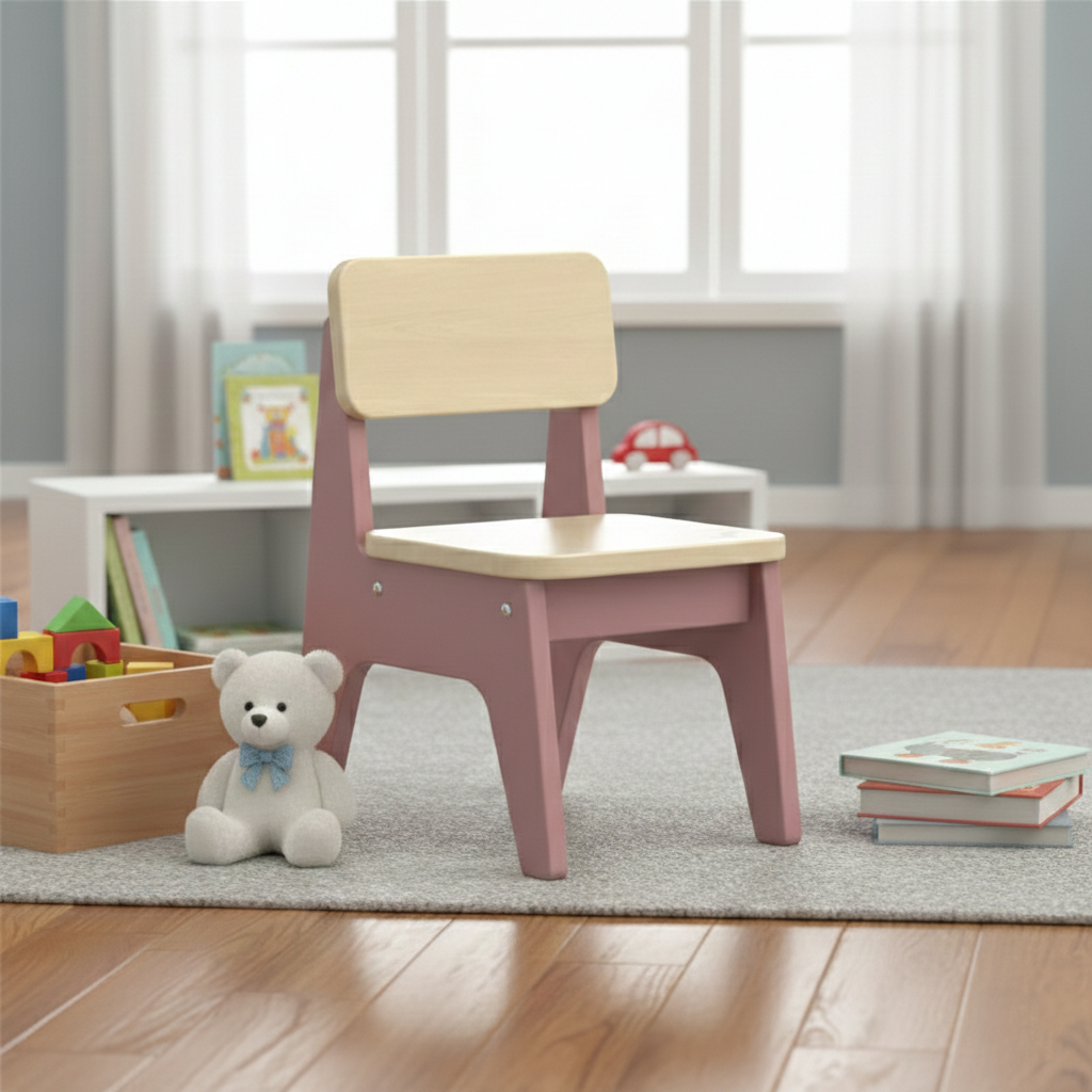 Contemporary Nordic Trapezoidal Durable Beech Wood Kids Low Stool Backrest Armless For Living Room
