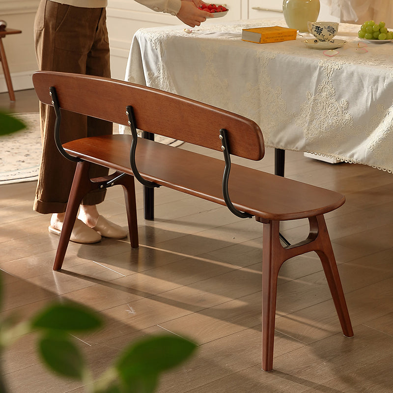 Modern Mid-Century Oval Rubberwood Carbon Steel Comfortable Bench Backrest Armless For Dining Room & Entryway