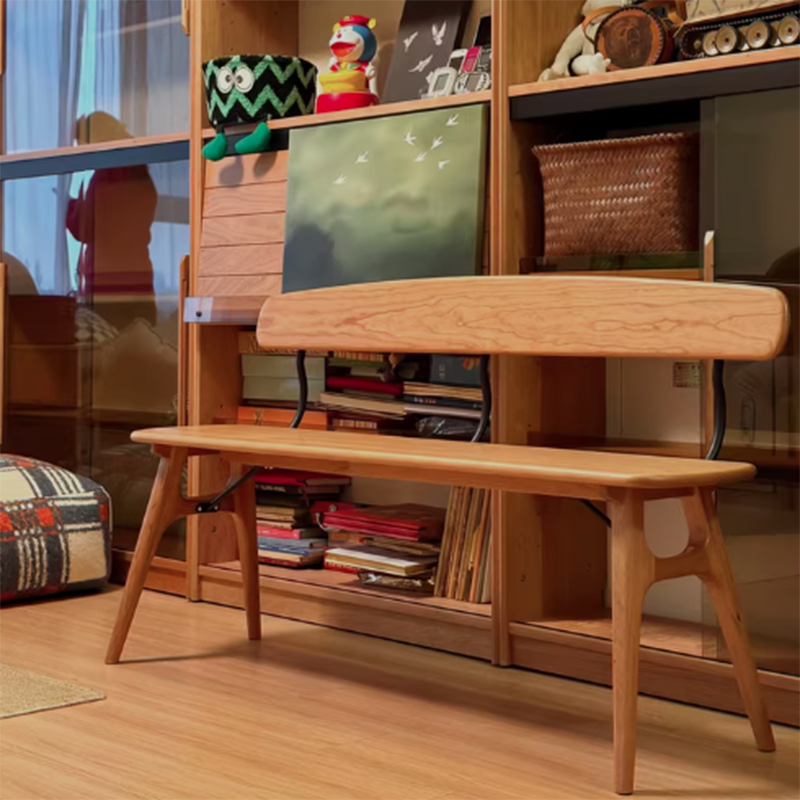 Modern Mid-Century Oval Rubberwood Carbon Steel Comfortable Bench Backrest Armless For Dining Room & Entryway