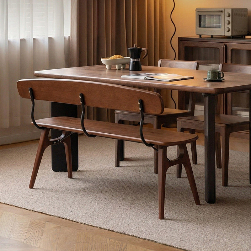 Modern Mid-Century Oval Rubberwood Carbon Steel Comfortable Bench Backrest Armless For Dining Room & Entryway