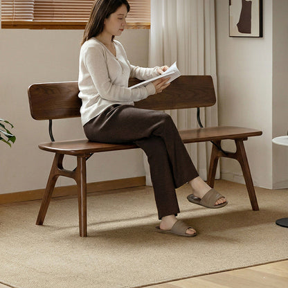 Modern Mid-Century Oval Rubberwood Carbon Steel Comfortable Bench Backrest Armless For Dining Room & Entryway