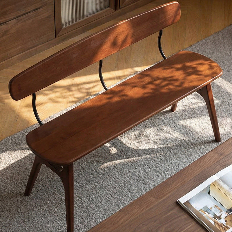Modern Mid-Century Oval Rubberwood Carbon Steel Comfortable Bench Backrest Armless For Dining Room & Entryway