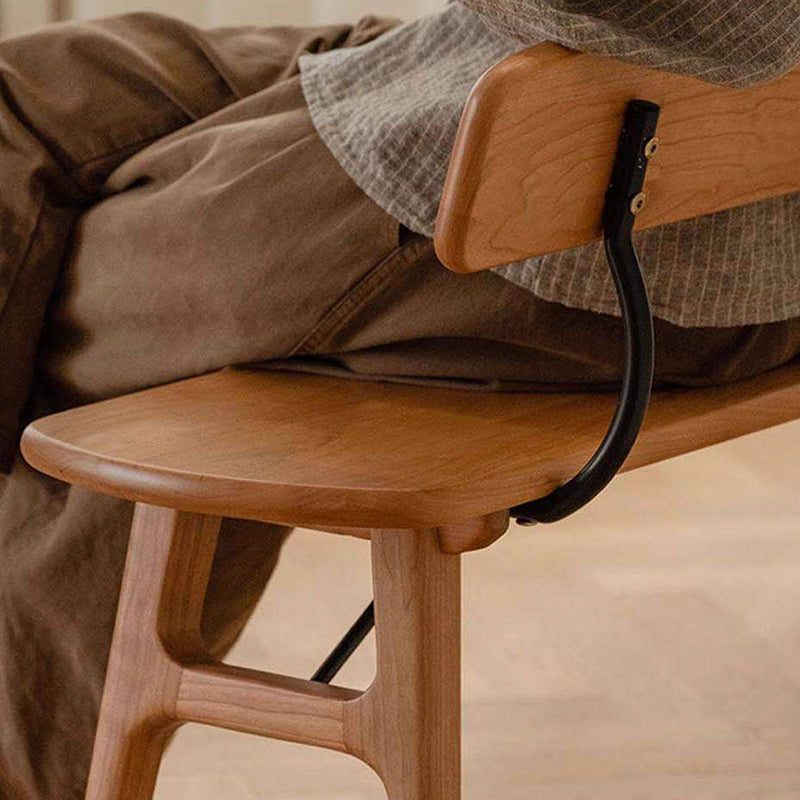 Modern Mid-Century Oval Rubberwood Carbon Steel Comfortable Bench Backrest Armless For Dining Room & Entryway
