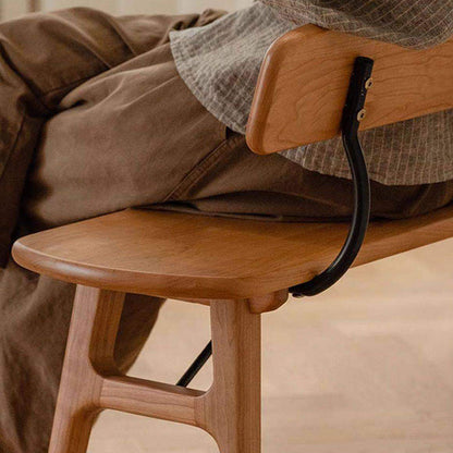 Modern Mid-Century Oval Rubberwood Carbon Steel Comfortable Bench Backrest Armless For Dining Room & Entryway