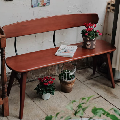 Modern Mid-Century Oval Rubberwood Carbon Steel Comfortable Bench Backrest Armless For Dining Room & Entryway