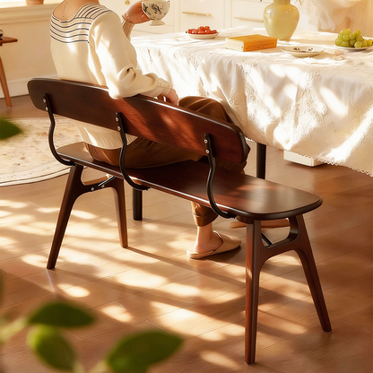 Modern Mid-Century Oval Rubberwood Carbon Steel Comfortable Bench Backrest Armless For Dining Room & Entryway