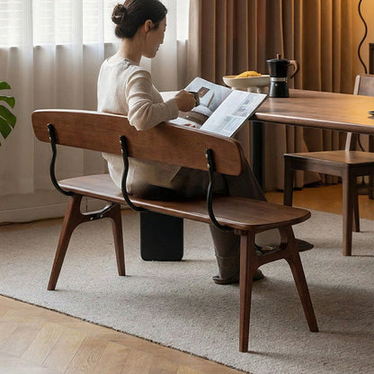 Modern Mid-Century Oval Rubberwood Carbon Steel Comfortable Bench Backrest Armless For Dining Room & Entryway