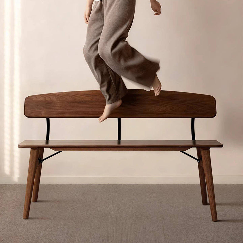 Modern Mid-Century Oval Rubberwood Carbon Steel Comfortable Bench Backrest Armless For Dining Room & Entryway