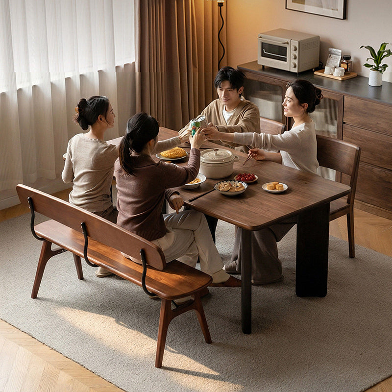 Modern Mid-Century Oval Rubberwood Carbon Steel Comfortable Bench Backrest Armless For Dining Room & Entryway