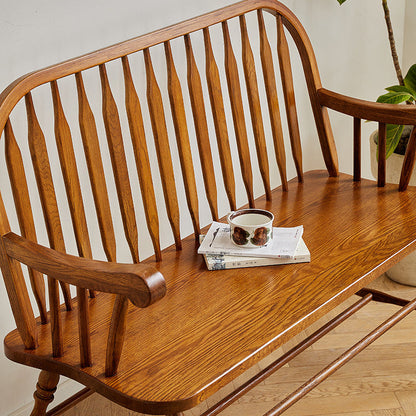 Traditional Vintage Hollow Trapezoidal Red Oak Plywood Bench Backrest Armrest For Dining Room & Balcony