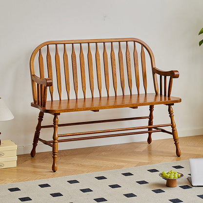 Traditional Vintage Hollow Trapezoidal Red Oak Plywood Bench Backrest Armrest For Dining Room & Balcony