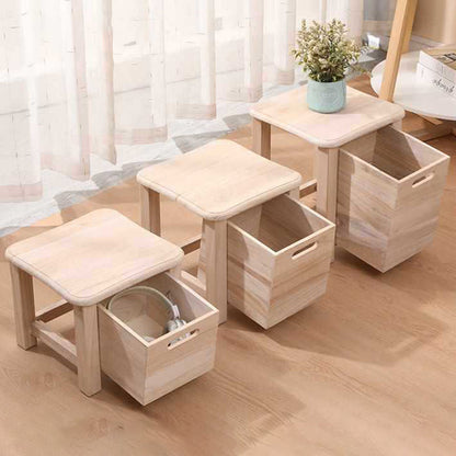 Modern Minimalist Square Paulownia Wood Lightweight Low Stool Backless Armless For Hallway & Entryway