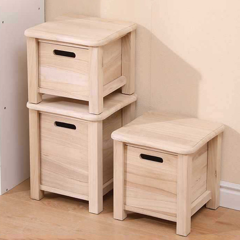 Modern Minimalist Square Paulownia Wood Lightweight Low Stool Backless Armless For Hallway & Entryway