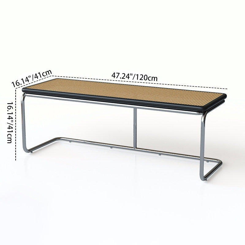 Contemporary Industrial Rectangular Rubberwood Stainless Steel Rattan Weaving Lightweight Bench Backless Armless For Hallway & Entryway