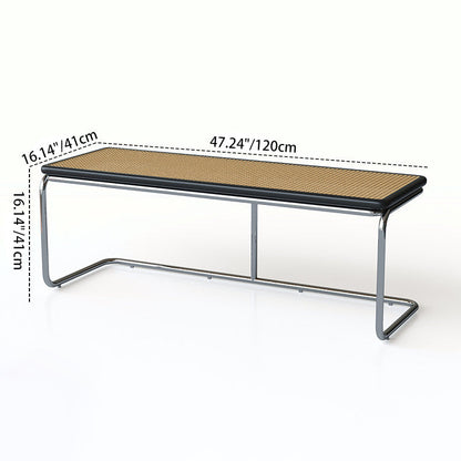 Contemporary Industrial Rectangular Rubberwood Stainless Steel Rattan Weaving Lightweight Bench Backless Armless For Hallway & Entryway