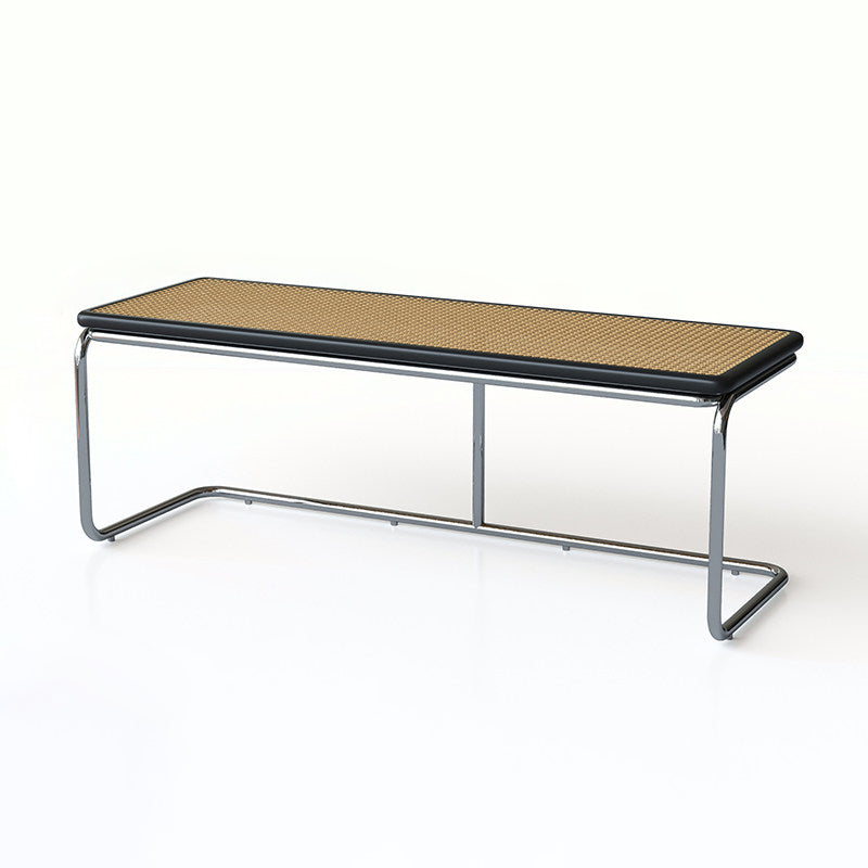 Contemporary Industrial Rectangular Rubberwood Stainless Steel Rattan Weaving Lightweight Bench Backless Armless For Hallway & Entryway