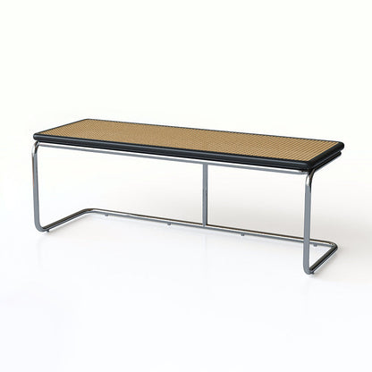 Contemporary Industrial Rectangular Rubberwood Stainless Steel Rattan Weaving Lightweight Bench Backless Armless For Hallway & Entryway
