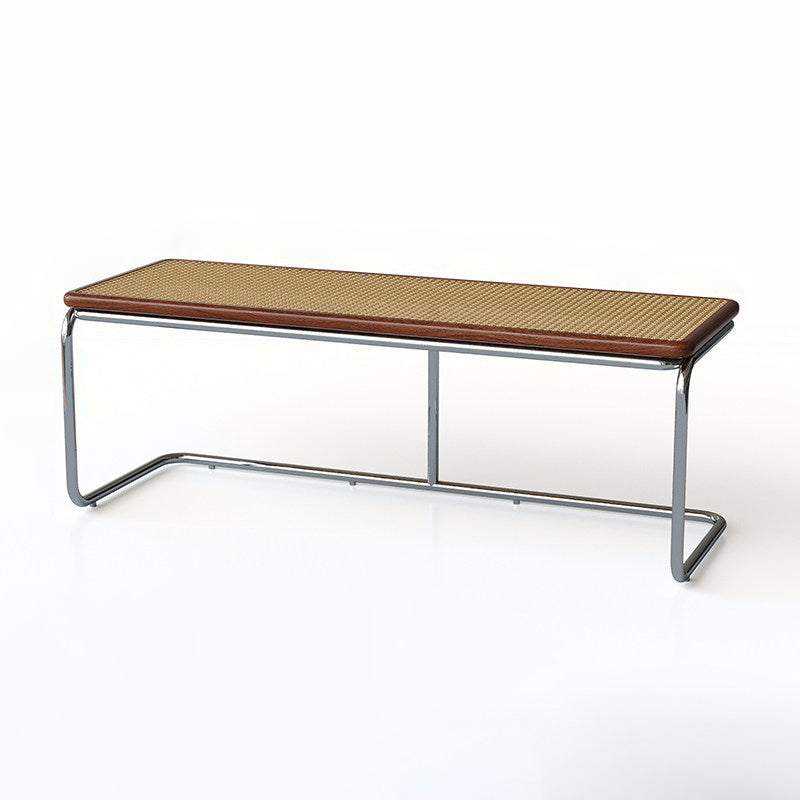 Contemporary Industrial Rectangular Rubberwood Stainless Steel Rattan Weaving Lightweight Bench Backless Armless For Hallway & Entryway