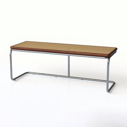 Contemporary Industrial Rectangular Rubberwood Stainless Steel Rattan Weaving Lightweight Bench Backless Armless For Hallway & Entryway