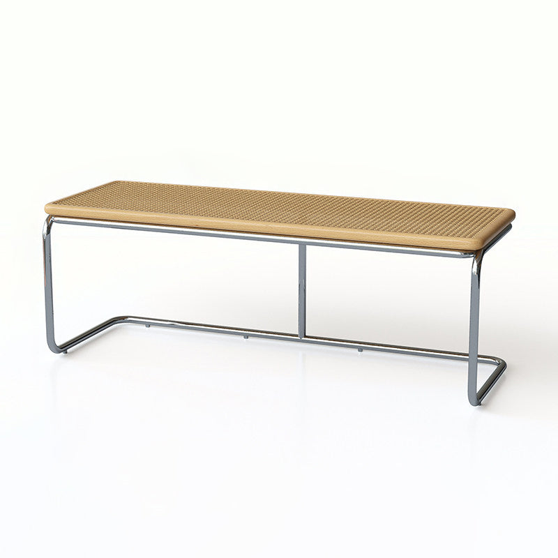 Contemporary Industrial Rectangular Rubberwood Stainless Steel Rattan Weaving Lightweight Bench Backless Armless For Hallway & Entryway