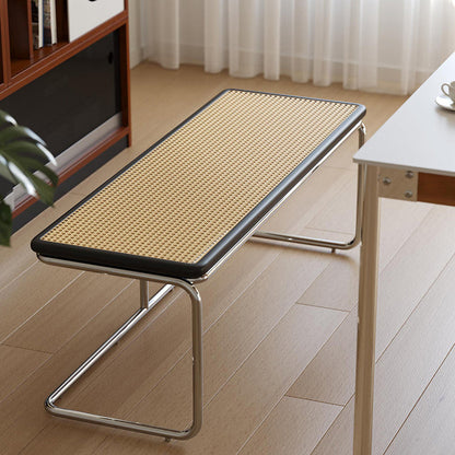 Contemporary Industrial Rectangular Rubberwood Stainless Steel Rattan Weaving Lightweight Bench Backless Armless For Hallway & Entryway