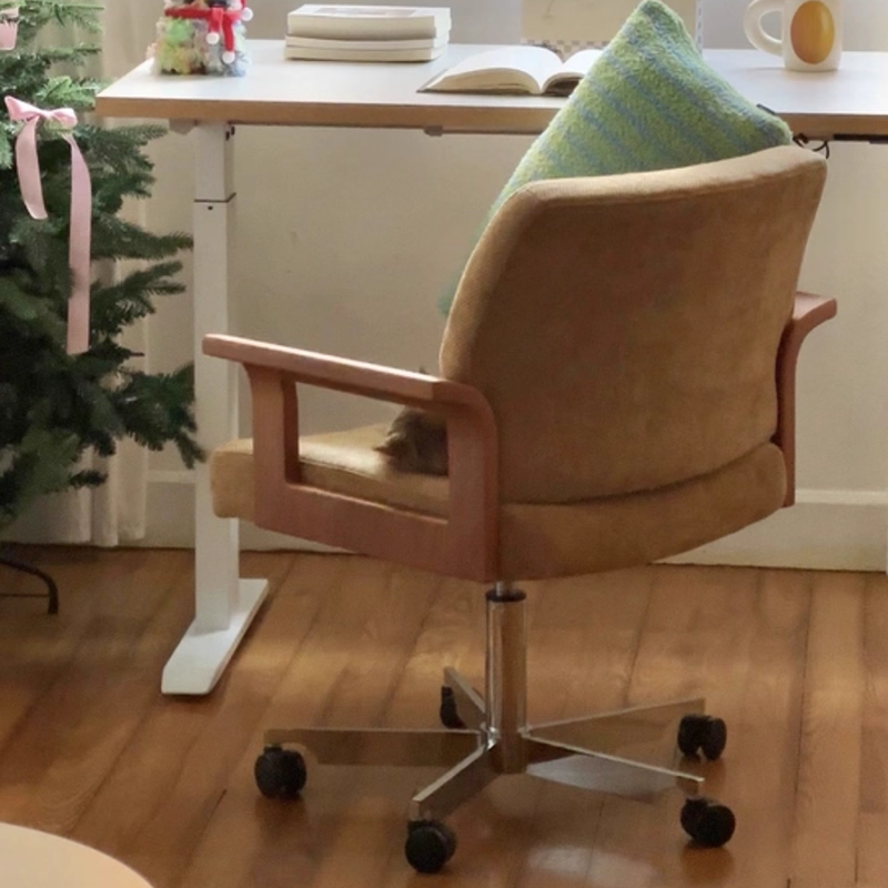 Contemporary Scandinavian Solid Wood Plywood Chenille Stainless Steel Square Liftable Rotatable Desk Chair Backrest Armrest For Home Office