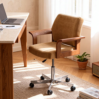 Contemporary Scandinavian Solid Wood Plywood Chenille Stainless Steel Square Liftable Rotatable Desk Chair Backrest Armrest For Home Office