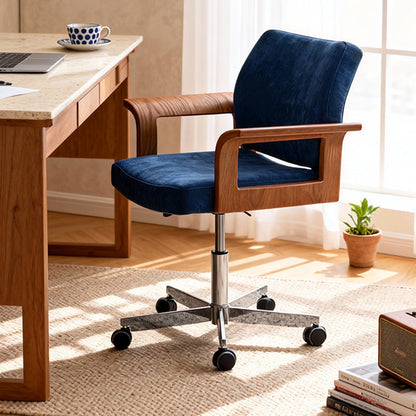 Contemporary Scandinavian Solid Wood Plywood Chenille Stainless Steel Square Liftable Rotatable Desk Chair Backrest Armrest For Home Office