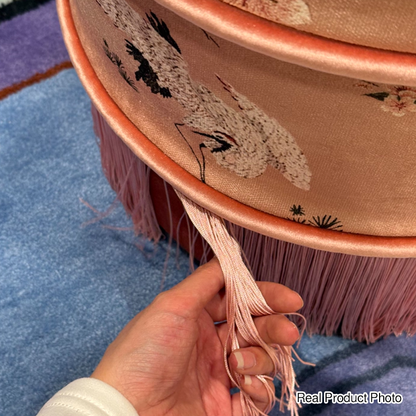 Traditional Chinese Cylindrical Printed Velvet PU Leather Solid Wood Vanity Stool Backless Armless For Bedroom