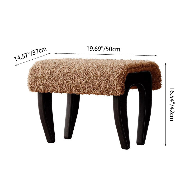 Traditional French Solid Wood Sherpa Fabric Rectangular Vanity Stool Backless Armless For Bedroom