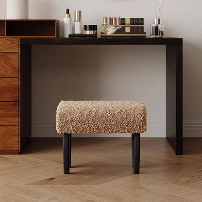 Traditional French Solid Wood Sherpa Fabric Rectangular Vanity Stool Backless Armless For Bedroom