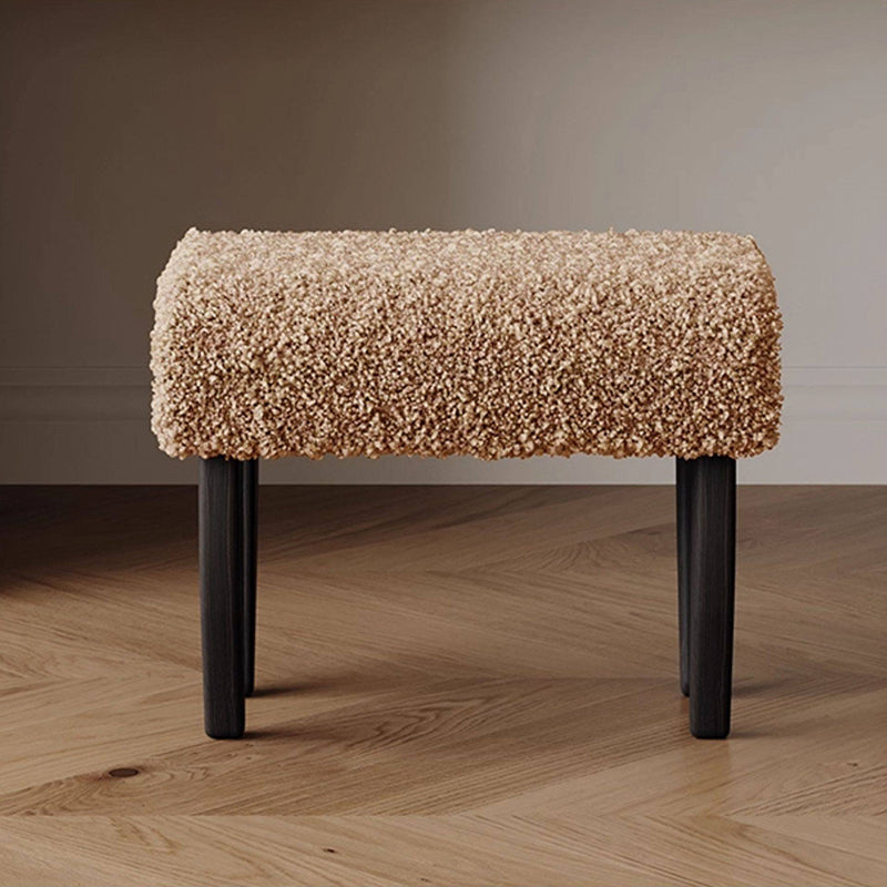 Traditional French Solid Wood Sherpa Fabric Rectangular Vanity Stool Backless Armless For Bedroom
