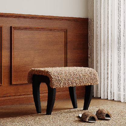 Traditional French Solid Wood Sherpa Fabric Rectangular Vanity Stool Backless Armless For Bedroom