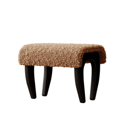 Traditional French Solid Wood Sherpa Fabric Rectangular Vanity Stool Backless Armless For Bedroom