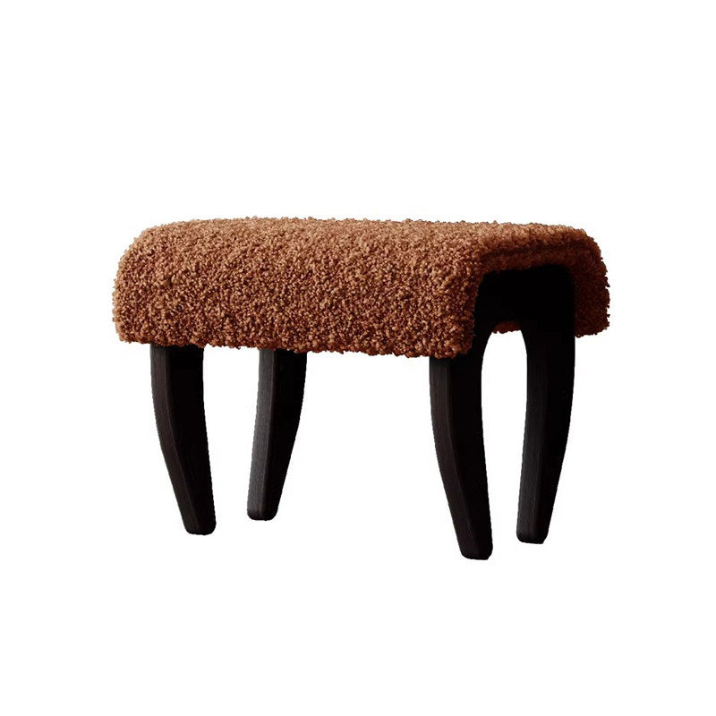 Traditional French Solid Wood Sherpa Fabric Rectangular Vanity Stool Backless Armless For Bedroom