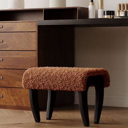 Traditional French Solid Wood Sherpa Fabric Rectangular Vanity Stool Backless Armless For Bedroom