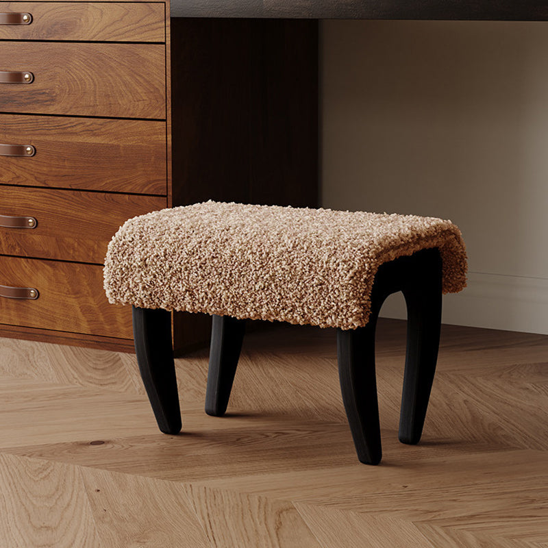Traditional French Solid Wood Sherpa Fabric Rectangular Vanity Stool Backless Armless For Bedroom